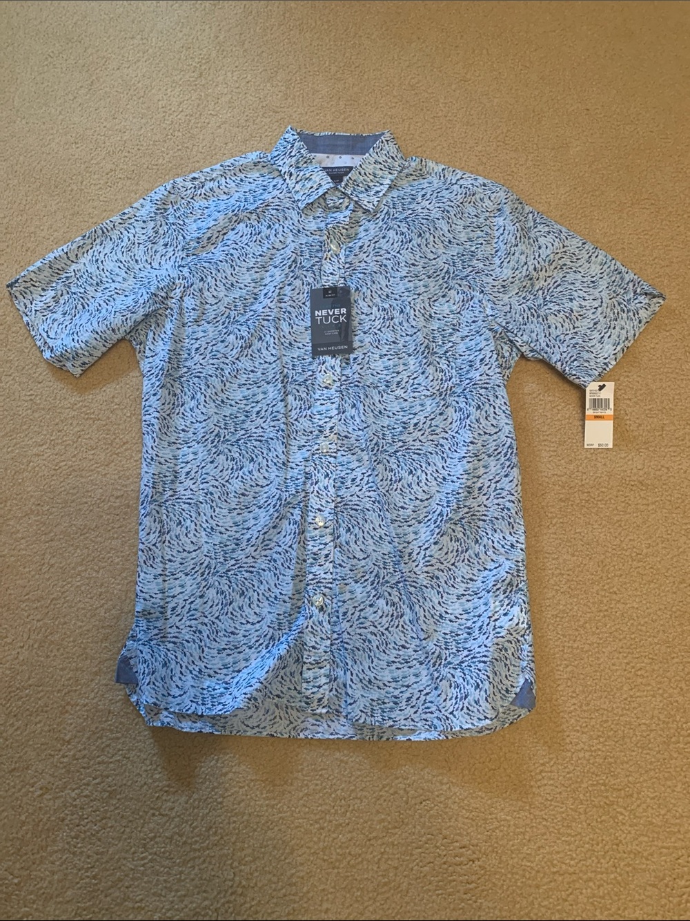 Van Heusen Light Blue Short-Sleeve Patterned Button-Down Shirt